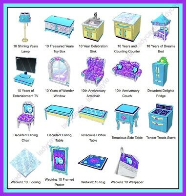 Webkinz online virtual items DELUXE FUN TO BE YOUNG THEME complete set 12 pieces 